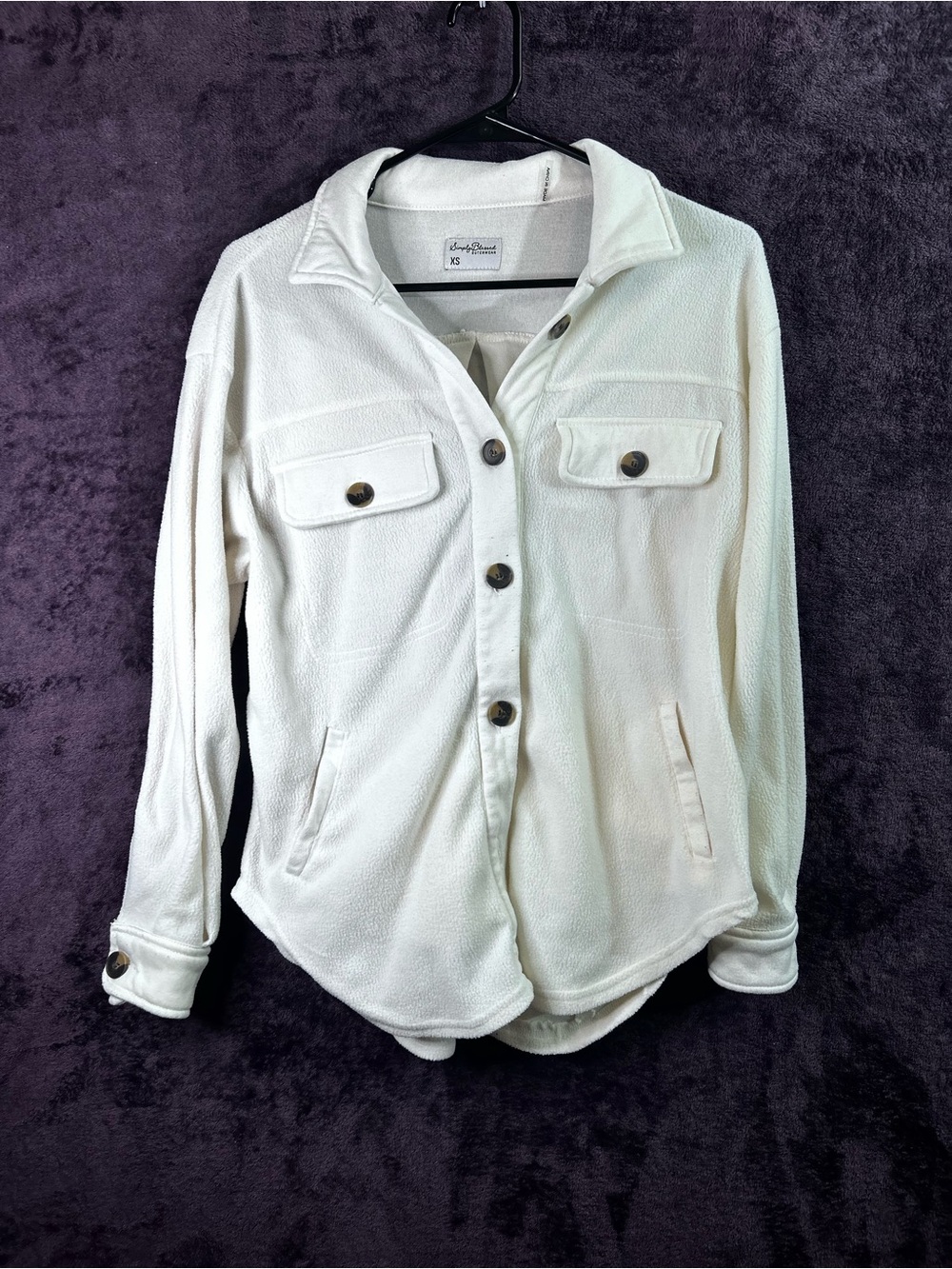 Soft White Button-Front Utility Jacket with Patch Pockets